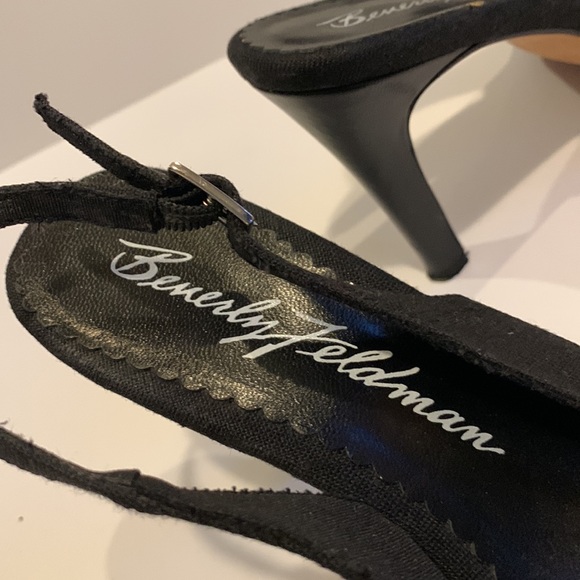 Beverly Feldman Linen/Leather Platform Slingback Heel Faux Diamond Stone Size 8 - Picture 4 of 6